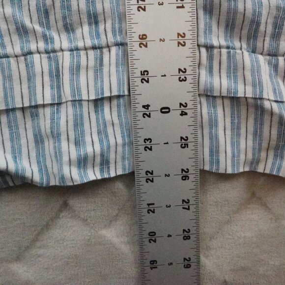 J.Jill Love Linen Blouse Women Small Striped White Blue Pop Over 1/4th Button - Picture 8 of 11